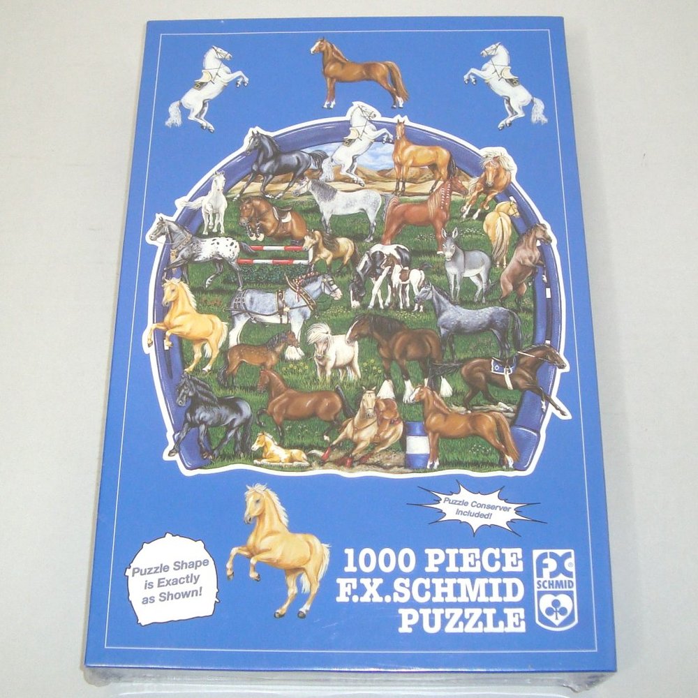 NEW SEALED F.X. Schmid 1000 Piece Shaped Puzzle - Horsing Around